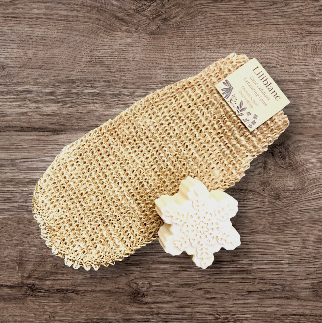 Ensemble Savon flocon & gant de chanvre naturel