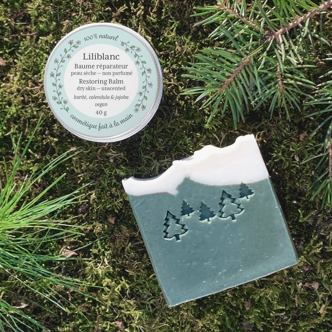 Ensemble baume réparateur et savon conifères